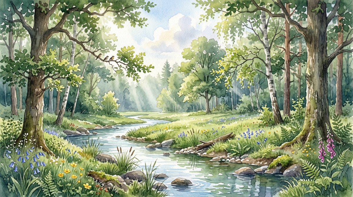 Watercolor Forest Stream