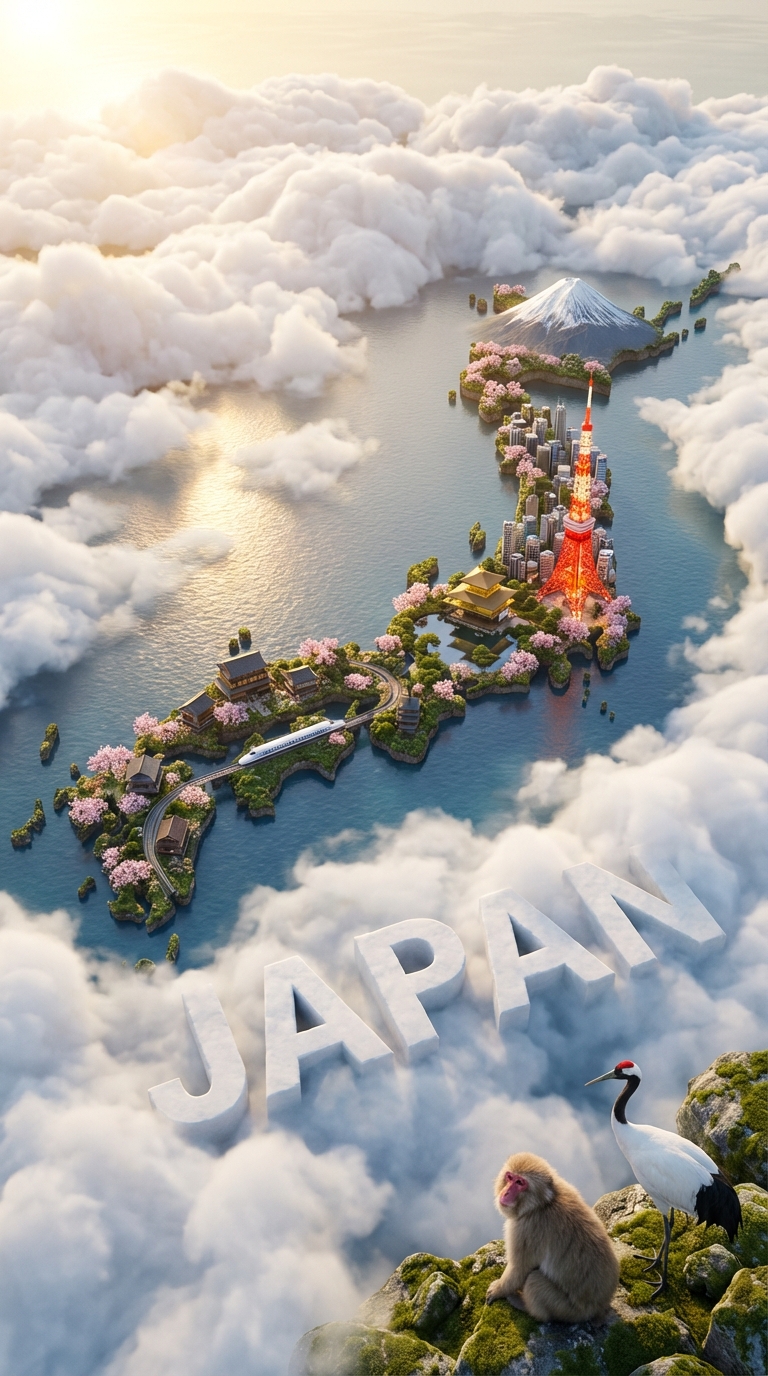Floating Japan Travel Poster